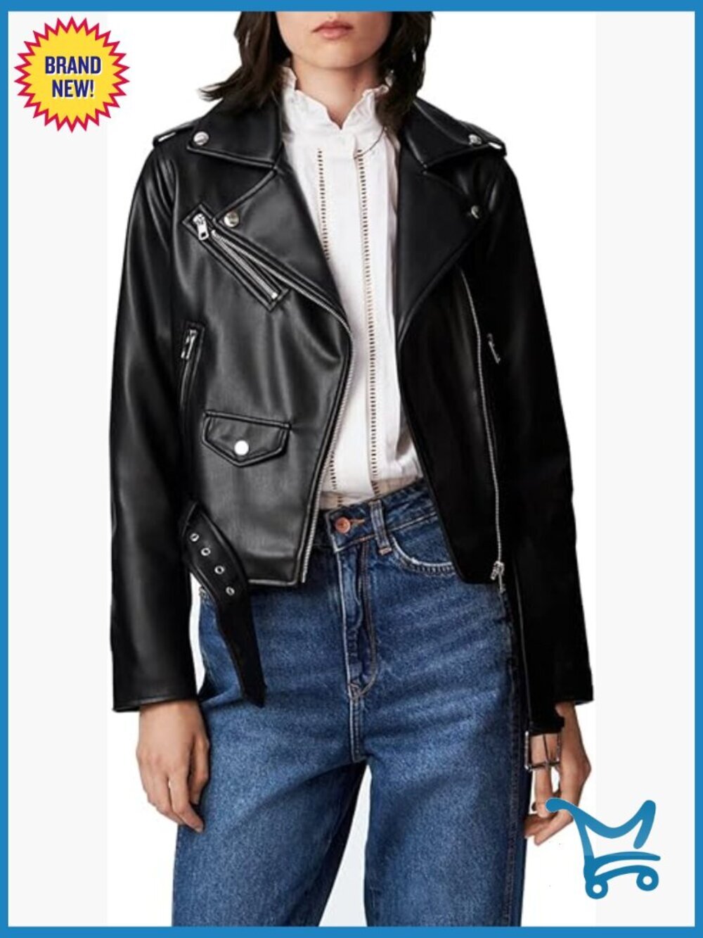 Faux Leather Motorcycle Jacket PU Slim Short Biker Coat